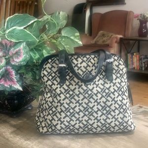 Tommy Hilfiger Monogram Handbag-Satchel Black &Tan